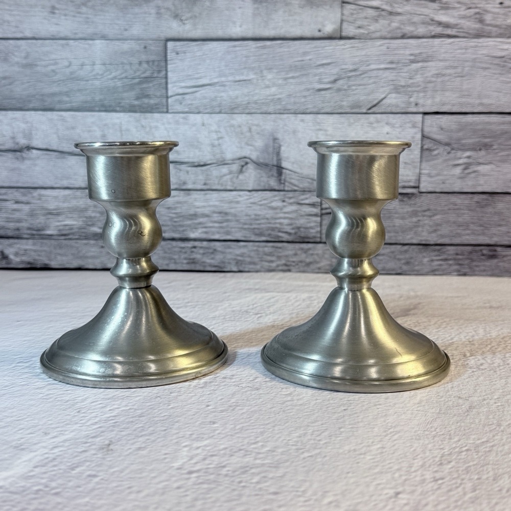 Vintage‎ Pewter Candle Stick Holders Tapered Heavy Base Pair 4.5" Tall